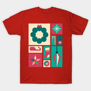 The Shapes of Christmas Collage of Holiday Colors and Icons T-Shirt